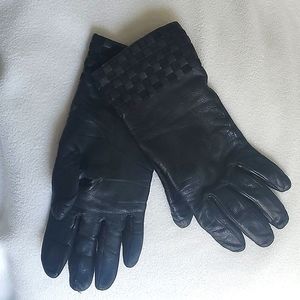 Black Leather Checkered Gloves | Lined